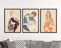 Ensemble de 3 portraits Sensuels de Femmes par Egon Schiele - Affiche Impression d'Art Peinture