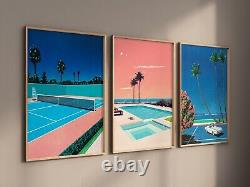 Ensemble de 3 toiles / affiches / art mural vintage encadré de Hiroshi Nagai, rétro japonais