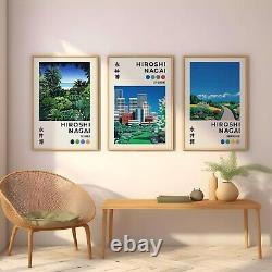 Ensemble de 3 toiles / affiches vintage encadrées de Hiroshi Nagai 'La Jungle' Art Japonais