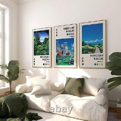 Ensemble de 3 toiles / affiches vintage encadrées de Hiroshi Nagai 'La Jungle' Art Japonais