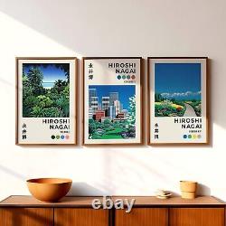 Ensemble de 3 toiles / affiches vintage encadrées de Hiroshi Nagai 'La Jungle' Art Japonais