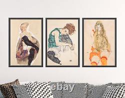 Femmes sensuelles ensemble de 3 portraits d'Egon Schiele affiche impression d'art peinture