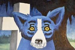 George Rodrigue Blue Dog Original 1995 Acrylique Sur Toile Cajun Cimetière