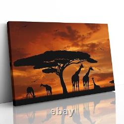 Giraffe Troupeau Au Coucher Du Soleil Toile Impression Photo Encadrée Mur Art Affiche Giraffes