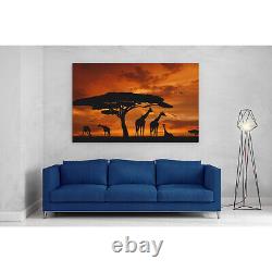 Giraffe Troupeau Au Coucher Du Soleil Toile Impression Photo Encadrée Mur Art Affiche Giraffes