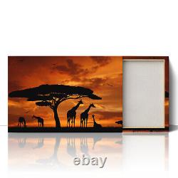 Giraffe Troupeau Au Coucher Du Soleil Toile Impression Photo Encadrée Mur Art Affiche Giraffes