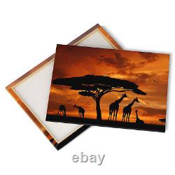 Giraffe Troupeau Au Coucher Du Soleil Toile Impression Photo Encadrée Mur Art Affiche Giraffes