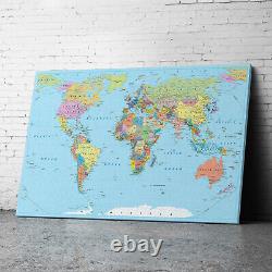 Grande carte du monde encadrée en bleu et vert - Impressions sur toile de la carte du monde - Art mural