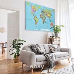 Grande carte du monde encadrée en bleu et vert - Impressions sur toile de la carte du monde - Art mural