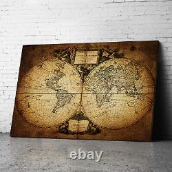 Grande carte du monde vintage brun encadrée de tirages sur toile d'art mural