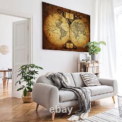 Grande carte du monde vintage brun encadrée de tirages sur toile d'art mural