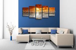 Grandes Impressions De Toile Tendue Hd Red Beach Sunset Glow Encadrée 5 Pcs Wall Art