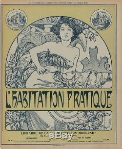 Gravure Originale 1907 Bois Alfons Mucha L'habitation Cover Pratique