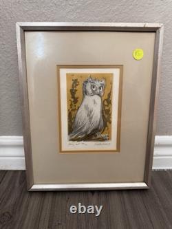 Gravure de hibou en sortie, édition limitée signée 100/100, art encadré. (A87)