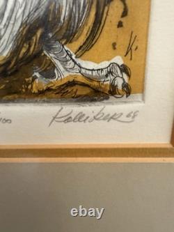 Gravure de hibou en sortie, édition limitée signée 100/100, art encadré. (A87)