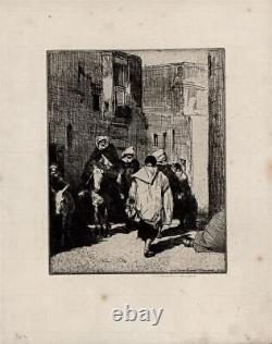 Gravure signée de Mortimer Luddington Menpes : Figures et âne dans une scène de rue