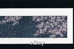 Hajime Namiki Orig Japonais Woodblock Imprimer Fleur De Cerisier En Blight Bleu Nuit