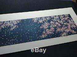 Hajime Namiki Orig Japonais Woodblock Imprimer Fleur De Cerisier En Blight Bleu Nuit