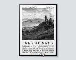 Île de Skye, Écosse Impression de Paysage Moderne, Art Mural de Voyage en Noir et Blanc