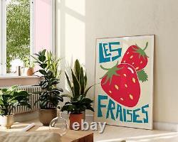 Illustration graphique moderne de fraises, portrait de nourriture et de boisson, impression d'art mural