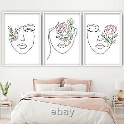 Images de roses en ligne de l'art de la ligne féminine encadrées ensemble de 3 impressions cadeaux d'art mural