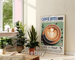 Impression Art Vintage Latte, Décor Mur de Café Italien, Portrait Photographique pour