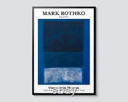 Impression d'art abstrait de Mark Rothko, Blanc & Verts sur Bleu, Carré Minimaliste