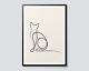 Impression D'art De Ligne De Chat Content, Décoration Minimaliste Boho Scandinave, Art Mural Animal