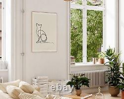 Impression d'art de ligne de chat content, décoration minimaliste boho scandinave, art mural animal