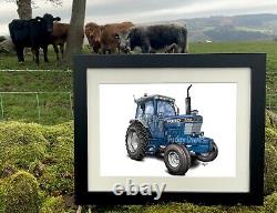 Impression d'art encadrée ou montée de tracteur Ford 7710 dessinée à la main, cadeau unique fudgy