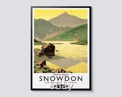 Impression d'illustration vintage des chemins de fer gallois de Snowdon, art mural vert beige