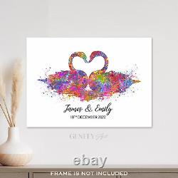 Impression de Couple de Cygnes Amoureux Personnalisée, Cadeau de Mariage, Idées de Cadeaux d'Anniversaire