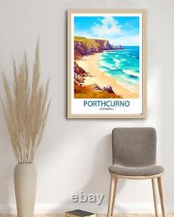 Impression de voyage à Porthcurno en Cornouailles, Art mural de Porthcurno, Illustration de la plage de Porthcurno