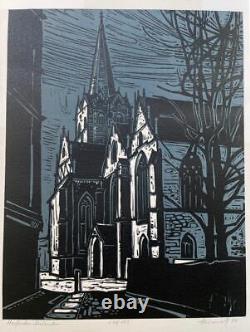 Impression sérigraphique rétro allemande Wolfgang Heinrich 1974 Herford Minster