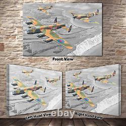 Impression sur toile Art mural image de la bataille de Grande-Bretagne Lancaster Spitfire Hurricane