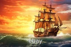 Impression sur toile de paysage marin avec navire à voile