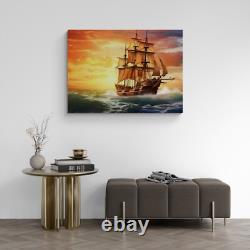 Impression sur toile de paysage marin avec navire à voile