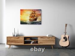 Impression sur toile de paysage marin avec navire à voile