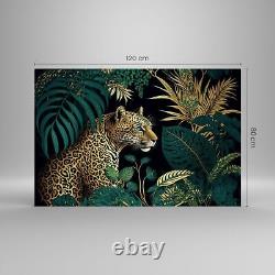 Impression sur verre 120x80cm Image d'art mural Léopard Jungle Tropical Œuvre d'art grande