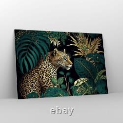 Impression sur verre 120x80cm Image d'art mural Léopard Jungle Tropical Œuvre d'art grande