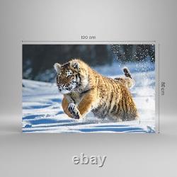 Impression sur verre 120x80cm Image murale de décoration grand tigre animal Artwork