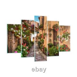 Impression sur verre 150x100cm Image d'art mural Chemin Fleurs cour de maison Œuvre d'art