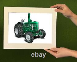 Imprimé d'art unique monté ou encadré sur tracteur de maréchal des champs en agriculture verte