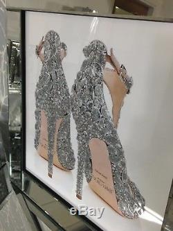Jimmy Choo Stiletto Chaussures Argent Miroir Cadre 60 CM Photo Décor 3d Wall Art