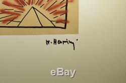 Keith Haring, Sans Titre, Avec Les Vaisseaux Spatiaux Et Les Pyramides. Signé À La Main, Avec Coa