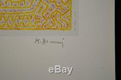 Keith Haring, Sans Titre (jaune Avec Des Lignes Rouges). Signée À La Main Par Haring, Coa
