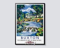 'L'affiche de voyage vintage des chemins de fer britanniques de Buxton, dans le Peak District anglais, lac et...'