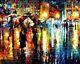 Leonid Afremov (nouveau) Peinture De Pluie Nocturne Sur Toile D'art Mural Image Impressionnée.