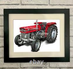 Massey Ferguson 135 Tracteur Monté ou Encadré Impression d'Art Unique fudgydraws