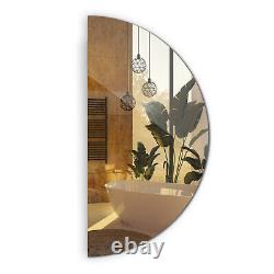 Miroir de salle de bain rond large sans cadre en demi-cercle avec fixations murales 80 cm